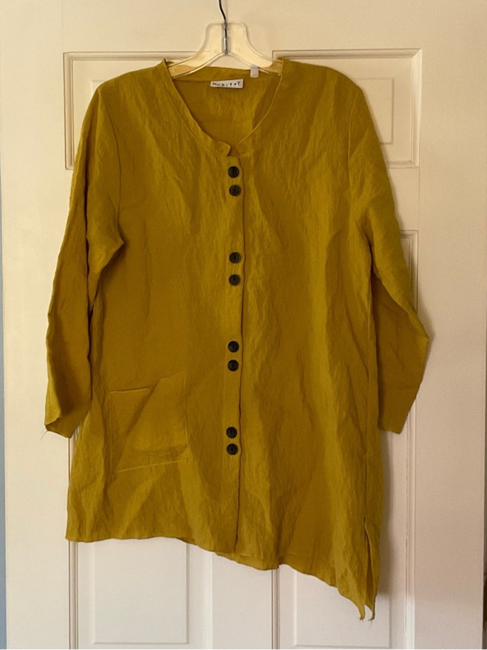 Habitat Asymmetrical Hem Shirt Top Yellow Button Close Size S Lagenlook Pocket